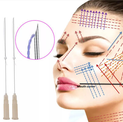 خيوط PDO قابلة للتصرف مع سنون إبرة بليدة الأنف على شكل سمك القرش لشد الوجه بخيوط PDO